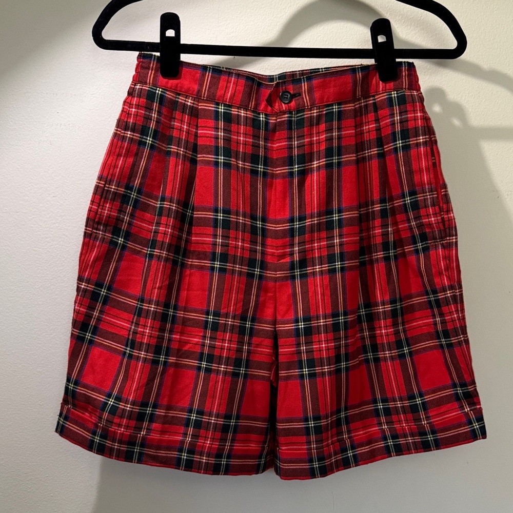 Vintage Red Plaid High Waist Women's Shorts